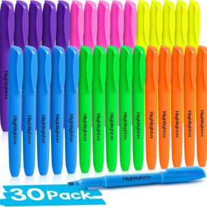 Jumlys 30 Pack Highlighters in 6 Assorted Colors, Bright With Soft Chisel Tips, No Bleed, Ideal for Office and School Supplies