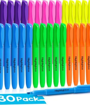 Jumlys 30 Pack Highlighters in 6 Assorted Colors, Bright With Soft Chisel Tips, No Bleed, Ideal for Office and School Supplies